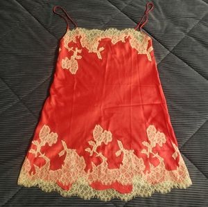 Victoria's Secret red slip with cream lace